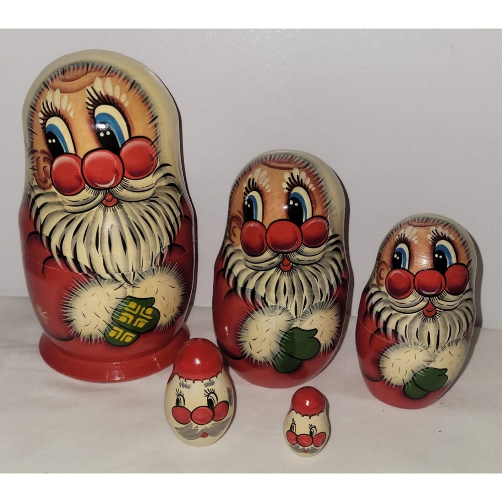 5pcs Matryoshka Vintage Wooden Stackable Saint Nick Russian Nesting Dolls